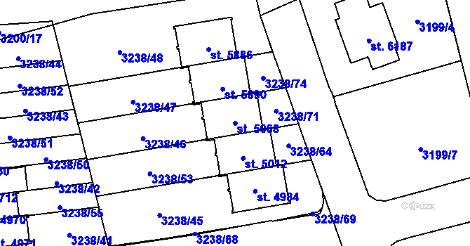 Parcela st. 5068 v KÚ Klatovy, Katastrální mapa