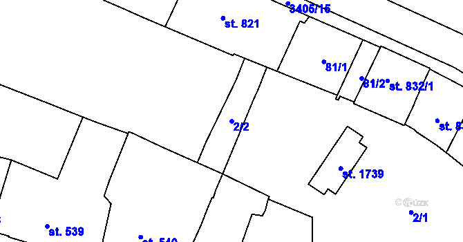 Parcela st. 2/2 v KÚ Klatovy, Katastrální mapa