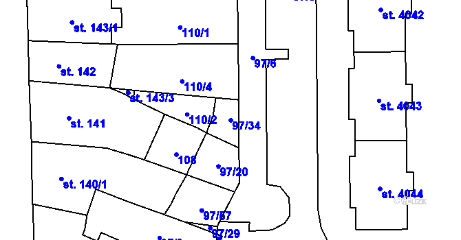 Parcela st. 97/34 v KÚ Klatovy, Katastrální mapa