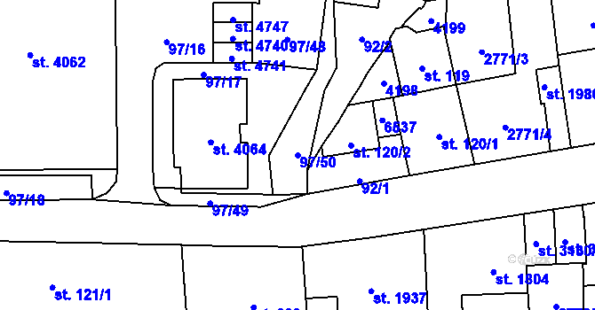 Parcela st. 97/50 v KÚ Klatovy, Katastrální mapa