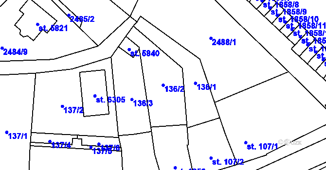 Parcela st. 136/2 v KÚ Klatovy, Katastrální mapa