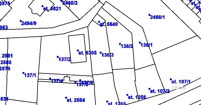 Parcela st. 136/3 v KÚ Klatovy, Katastrální mapa