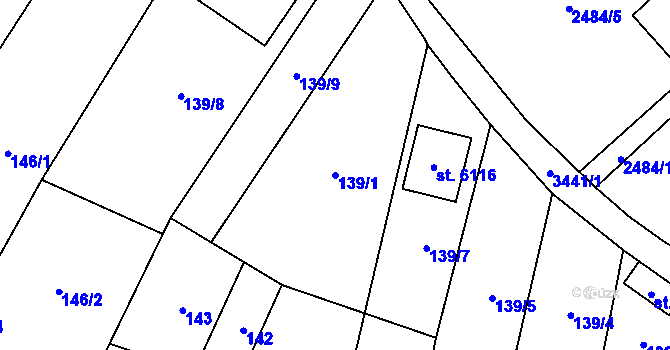 Parcela st. 139/1 v KÚ Klatovy, Katastrální mapa