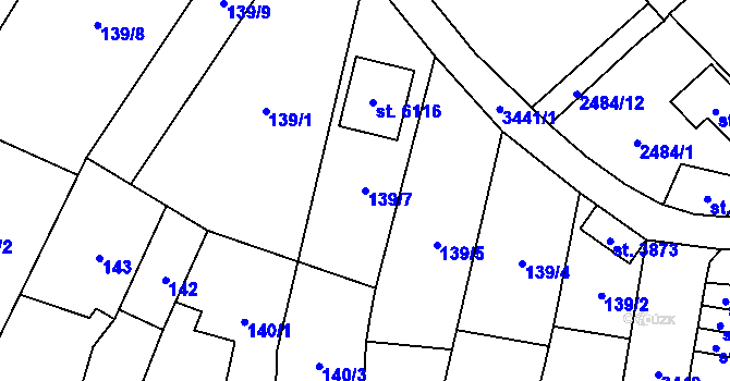 Parcela st. 139/7 v KÚ Klatovy, Katastrální mapa
