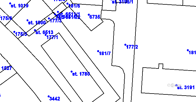 Parcela st. 181/7 v KÚ Klatovy, Katastrální mapa