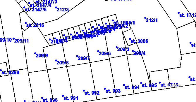 Parcela st. 209/6 v KÚ Klatovy, Katastrální mapa