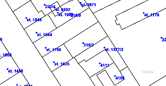 Parcela st. 218/2 v KÚ Klatovy, Katastrální mapa