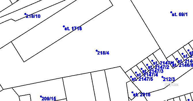 Parcela st. 218/4 v KÚ Klatovy, Katastrální mapa