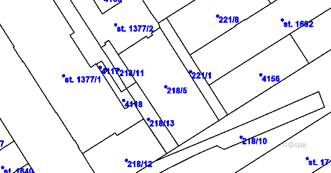 Parcela st. 218/5 v KÚ Klatovy, Katastrální mapa