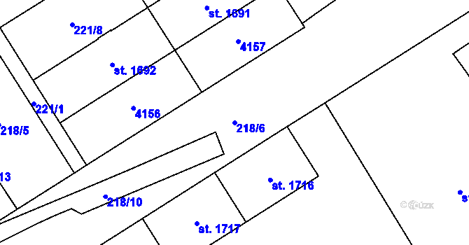 Parcela st. 218/6 v KÚ Klatovy, Katastrální mapa