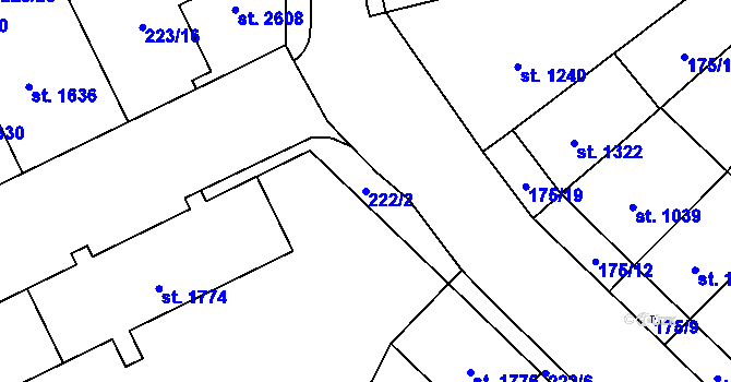 Parcela st. 222/2 v KÚ Klatovy, Katastrální mapa