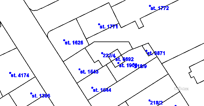 Parcela st. 222/4 v KÚ Klatovy, Katastrální mapa