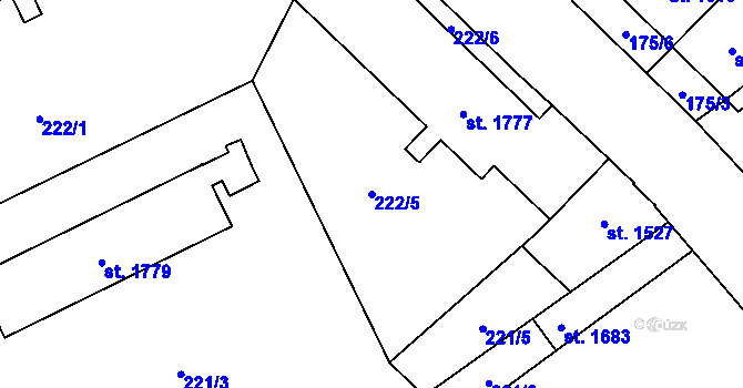 Parcela st. 222/5 v KÚ Klatovy, Katastrální mapa