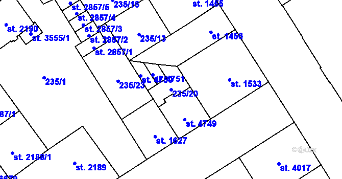 Parcela st. 235/20 v KÚ Klatovy, Katastrální mapa