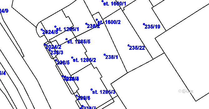 Parcela st. 238/1 v KÚ Klatovy, Katastrální mapa