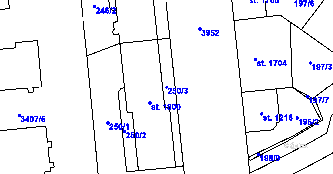 Parcela st. 250/3 v KÚ Klatovy, Katastrální mapa