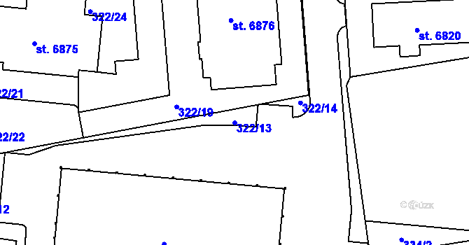 Parcela st. 322/13 v KÚ Klatovy, Katastrální mapa
