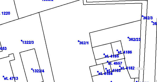 Parcela st. 362/1 v KÚ Klatovy, Katastrální mapa