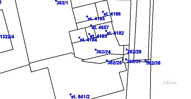 Parcela st. 362/24 v KÚ Klatovy, Katastrální mapa