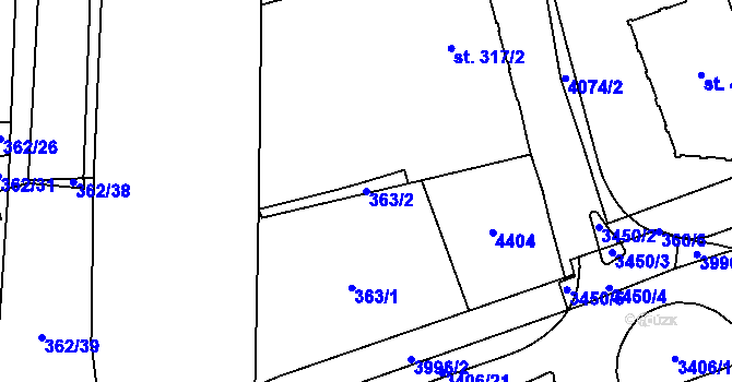 Parcela st. 363/2 v KÚ Klatovy, Katastrální mapa