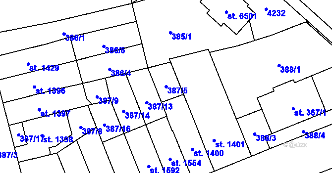 Parcela st. 387/5 v KÚ Klatovy, Katastrální mapa