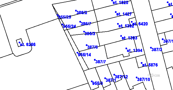Parcela st. 387/6 v KÚ Klatovy, Katastrální mapa