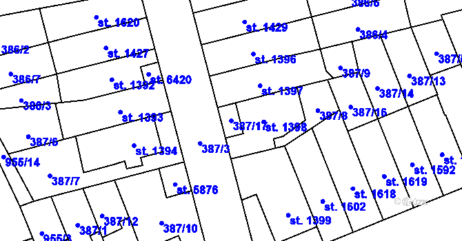 Parcela st. 387/17 v KÚ Klatovy, Katastrální mapa