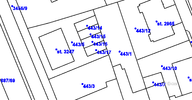 Parcela st. 443/17 v KÚ Klatovy, Katastrální mapa
