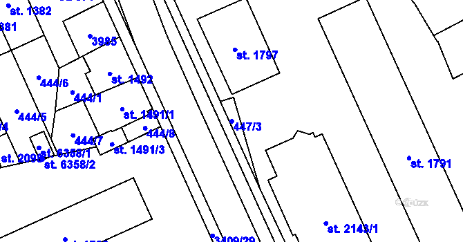 Parcela st. 447/3 v KÚ Klatovy, Katastrální mapa