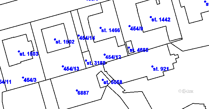 Parcela st. 454/12 v KÚ Klatovy, Katastrální mapa