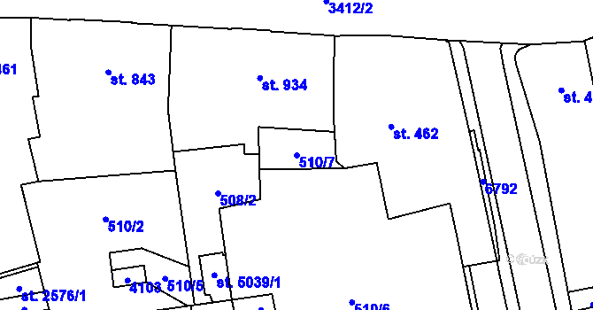 Parcela st. 510/7 v KÚ Klatovy, Katastrální mapa