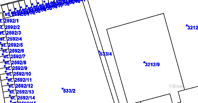 Parcela st. 533/4 v KÚ Klatovy, Katastrální mapa