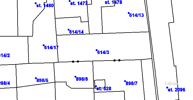 Parcela st. 614/3 v KÚ Klatovy, Katastrální mapa