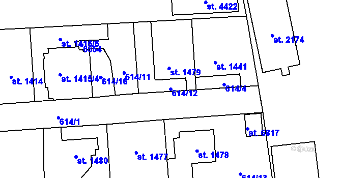Parcela st. 614/12 v KÚ Klatovy, Katastrální mapa