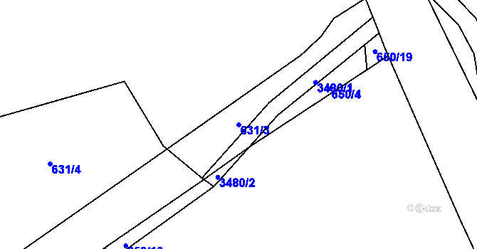 Parcela st. 631/3 v KÚ Klatovy, Katastrální mapa