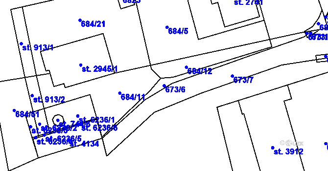 Parcela st. 673/6 v KÚ Klatovy, Katastrální mapa