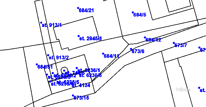 Parcela st. 684/11 v KÚ Klatovy, Katastrální mapa