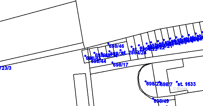 Parcela st. 698/34 v KÚ Klatovy, Katastrální mapa