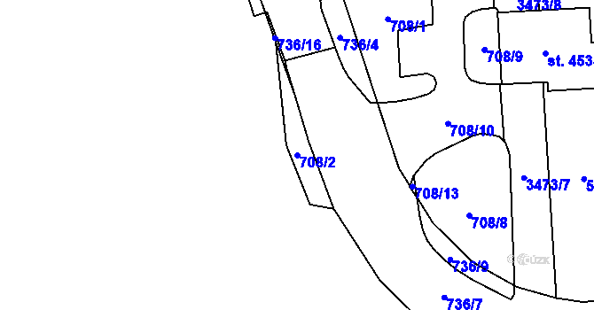 Parcela st. 708/2 v KÚ Klatovy, Katastrální mapa