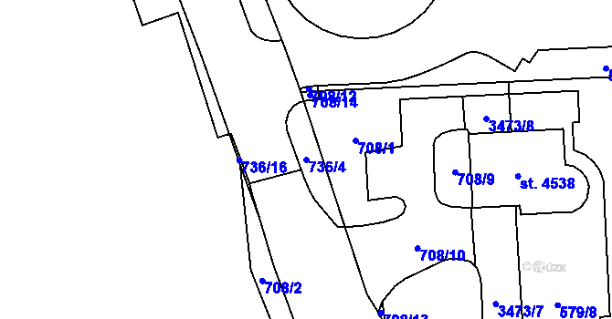 Parcela st. 736/4 v KÚ Klatovy, Katastrální mapa