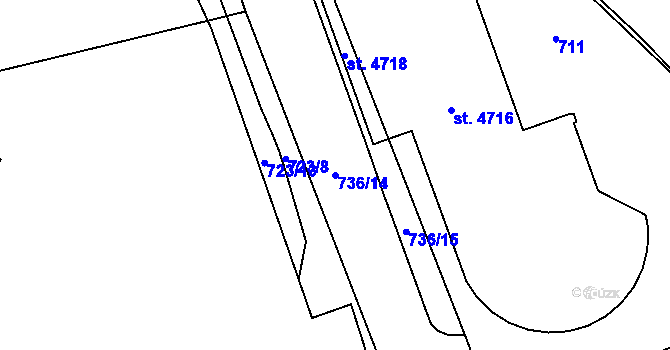 Parcela st. 736/14 v KÚ Klatovy, Katastrální mapa