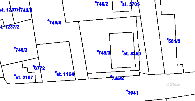 Parcela st. 745/3 v KÚ Klatovy, Katastrální mapa