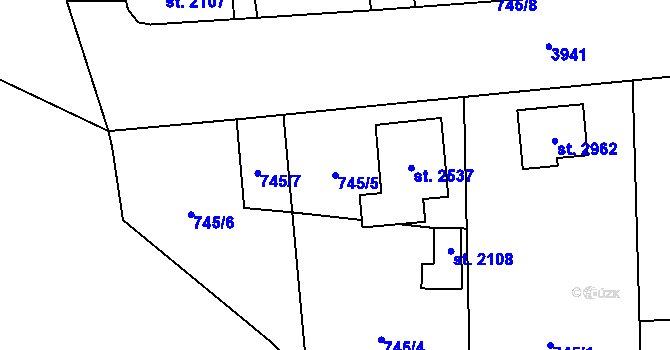 Parcela st. 745/5 v KÚ Klatovy, Katastrální mapa