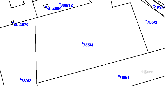 Parcela st. 755/4 v KÚ Klatovy, Katastrální mapa