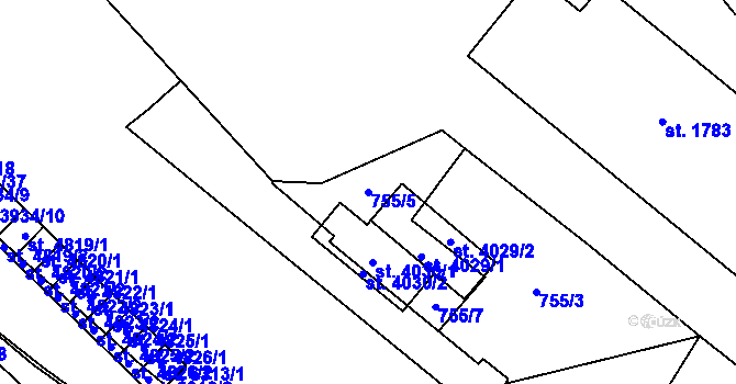 Parcela st. 755/5 v KÚ Klatovy, Katastrální mapa