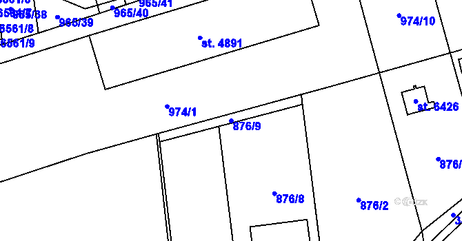 Parcela st. 876/9 v KÚ Klatovy, Katastrální mapa