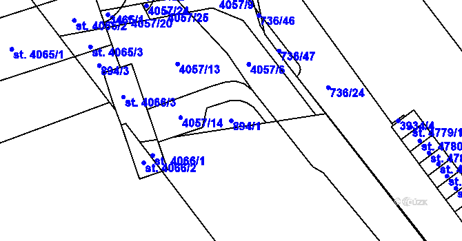 Parcela st. 894/1 v KÚ Klatovy, Katastrální mapa