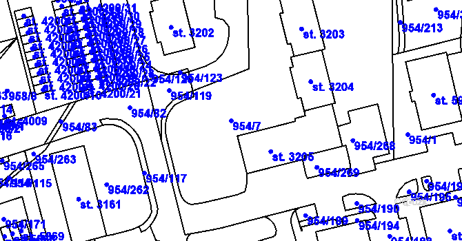 Parcela st. 954/7 v KÚ Klatovy, Katastrální mapa