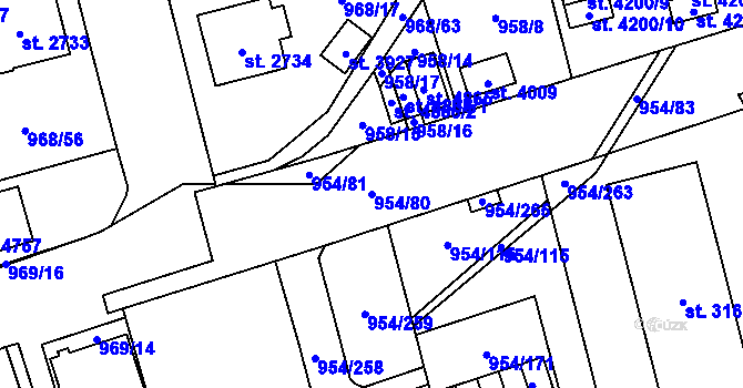 Parcela st. 954/80 v KÚ Klatovy, Katastrální mapa