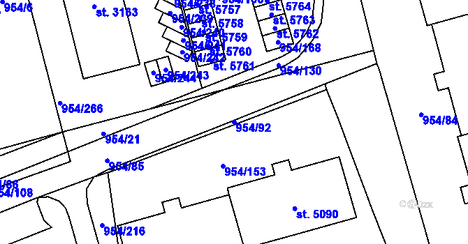 Parcela st. 954/92 v KÚ Klatovy, Katastrální mapa